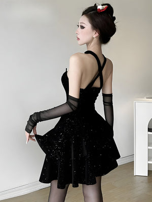 Glitter Asymmetric Mini Dress