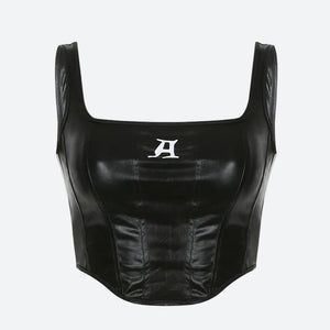 Grunge Faux Leather Crop Corset Top