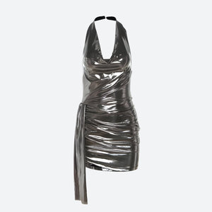 Metallic Halter Neck Mini Dress