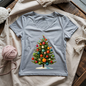 Yarn Christmas Tree Lady V-neck