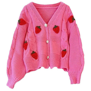 3D Strawberry Pattern Cardigan
