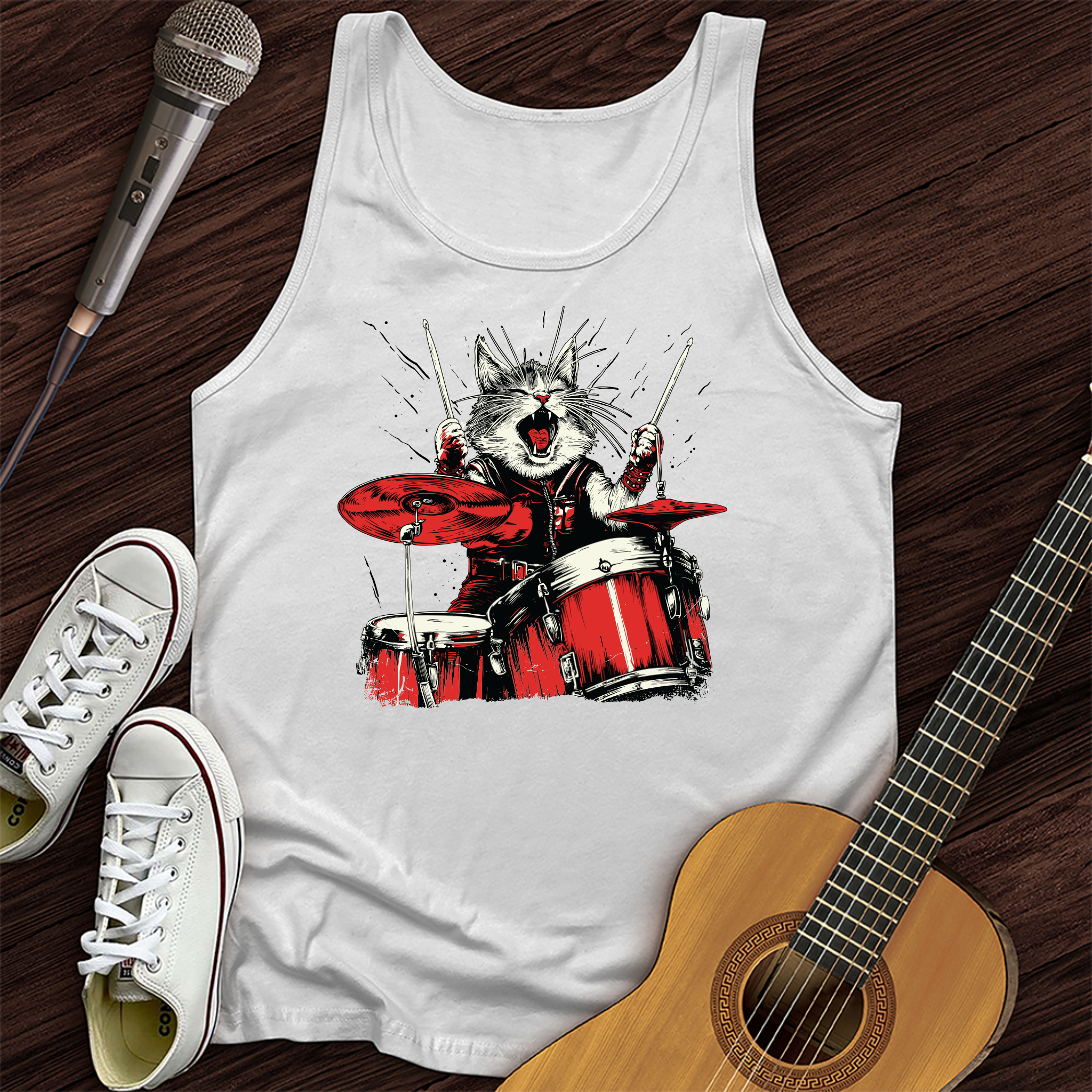 Cat Playing Drums Tank