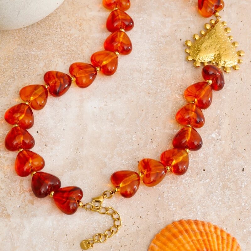 Amber Heart Beaded Necklace