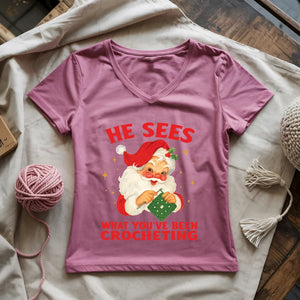 He Sees You Crocheting Lady V-neck