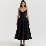 Black Plunge Corset Midi Dress