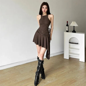 Cyberpunk Ruched Asymmetric Mini Dress