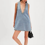 Deep V Denim Mini Dress