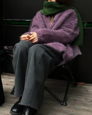 Grape Fuzzy Cardigan