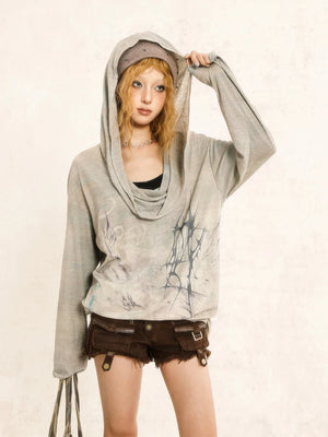 Grunge Distressed Hooded Top