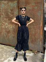 Grunge Ruched Midi Skirt