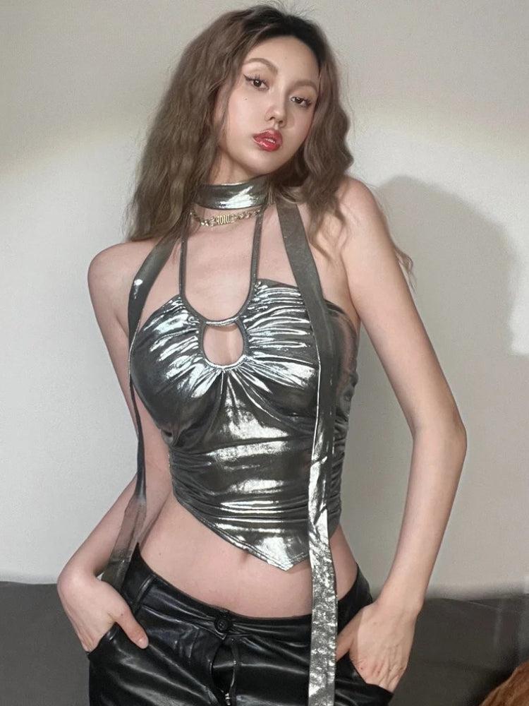 Metallic Halter Neck Top