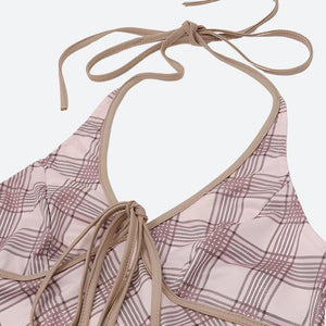 Plaid Halter Neck Pleated Mini Dress