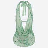 Plunge Neck Sequined Beaded Top