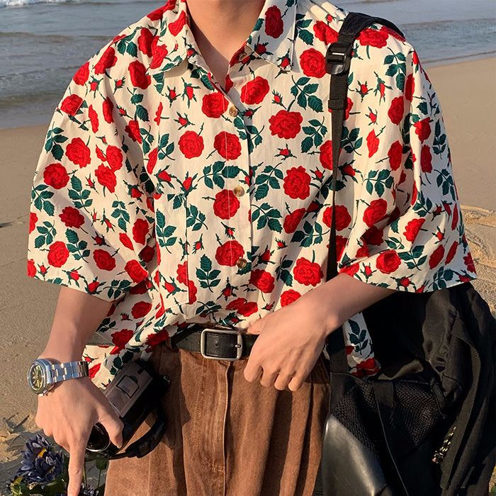 Rose Embroidery Oversized Shirt