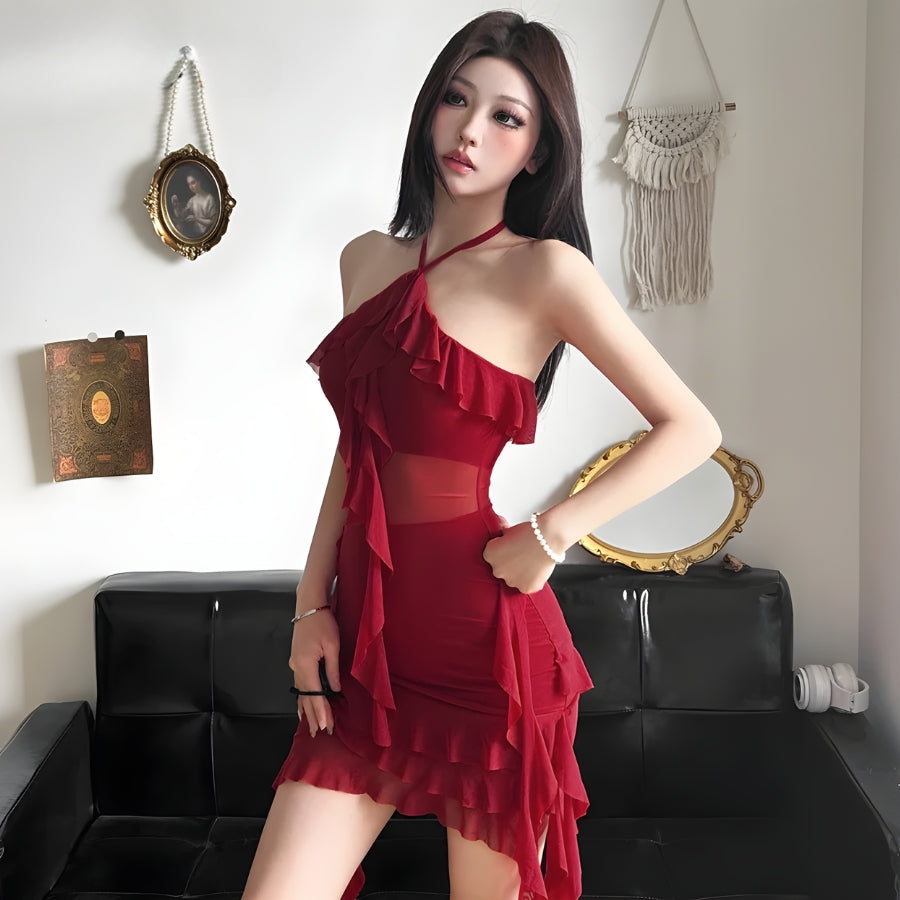 Ruffled Halter Neck Mini Dress