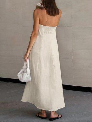 Strapless Linen Midi Dress