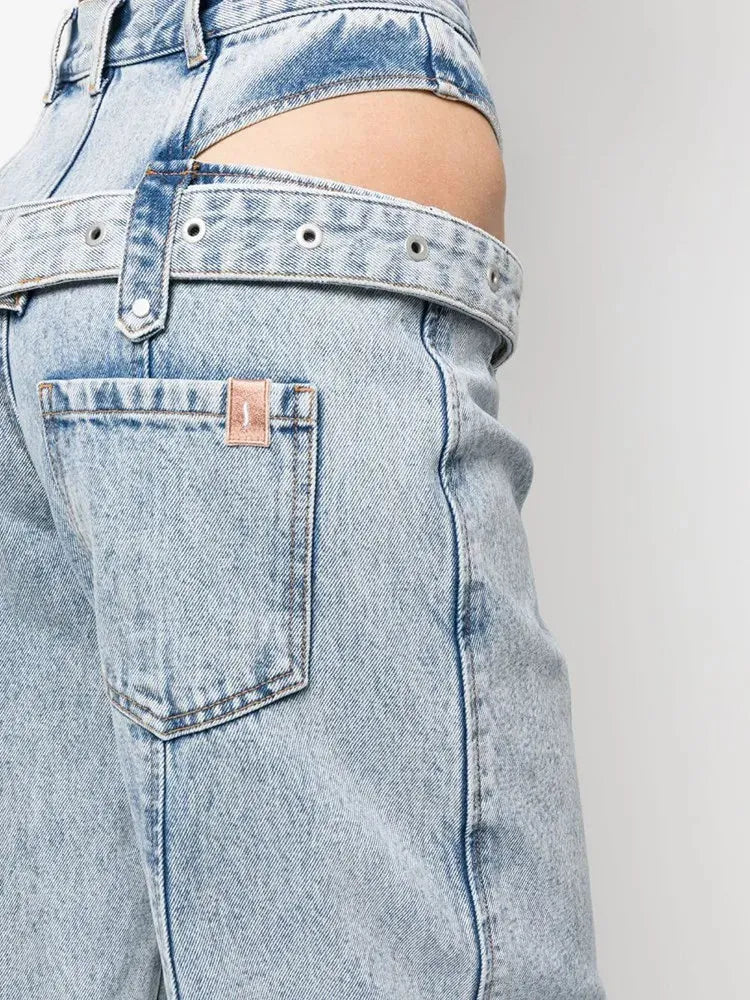 Y2K Belted Cut Out Jeans