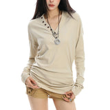 Aesthetic Loose Fit Button V-Neck Top
