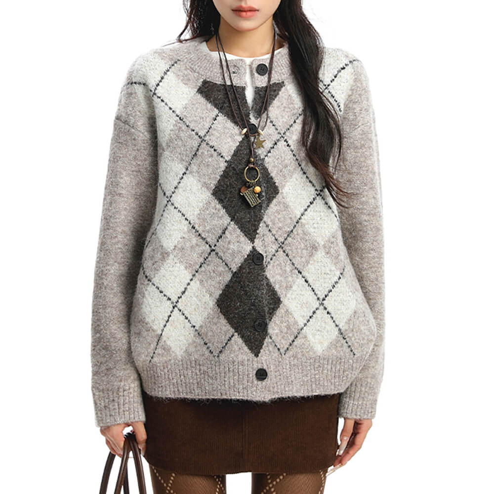 Library Crush Argyle Button Up Cardigan