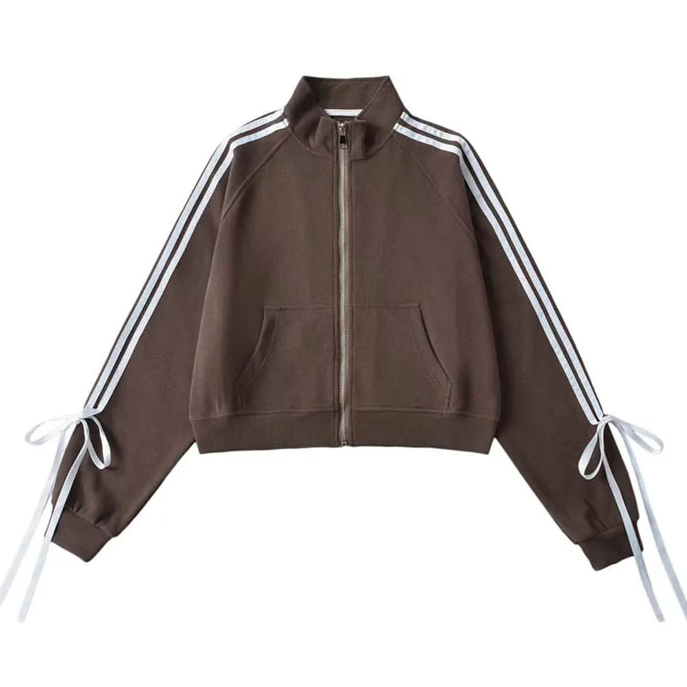 Blokette Bows Side Stripe Zip Up Sweatshirt