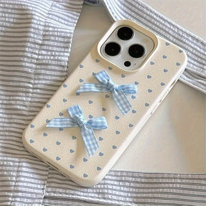 Blue Bows & Heart Dots iPhone Case