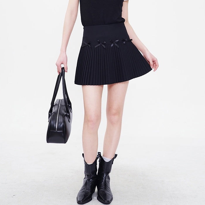 Playful Bows Pleated Mini Skirt