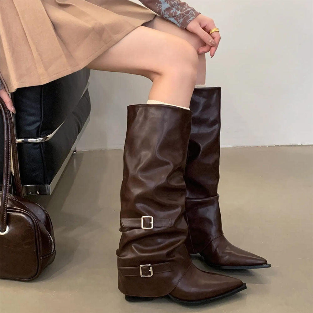 Korean Style Slouch Buckle Boots