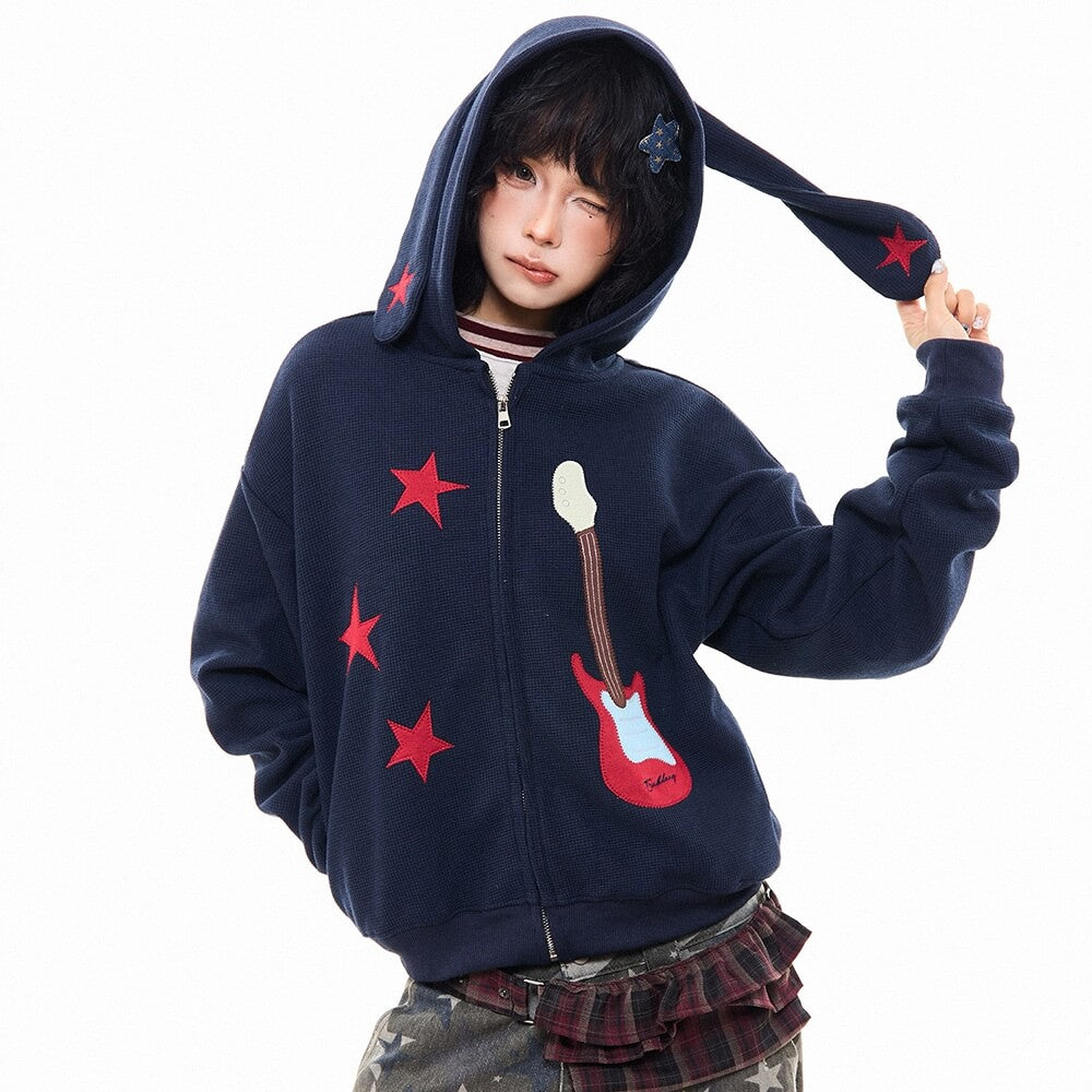 Bunny Ears Hoodie with Guitar Patch