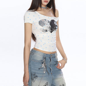 Bunny Polka Dot One-Shoulder Top