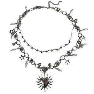 Burning Heart Grunge Chain Necklace