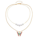 Butterfly Pearl Layered Necklace