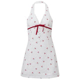 French Summer Cherry Halter Dress