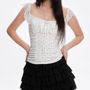 Coquette Polka Dot Ruched Top