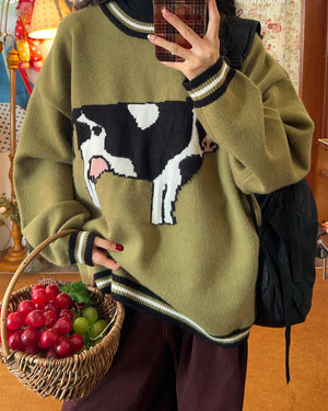 Cow Print Knit Sweater