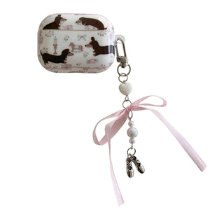 Cute Dachshunds AirPods Case with Bow Charm