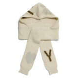 Fuzzy Heart Knit Hooded Scarf