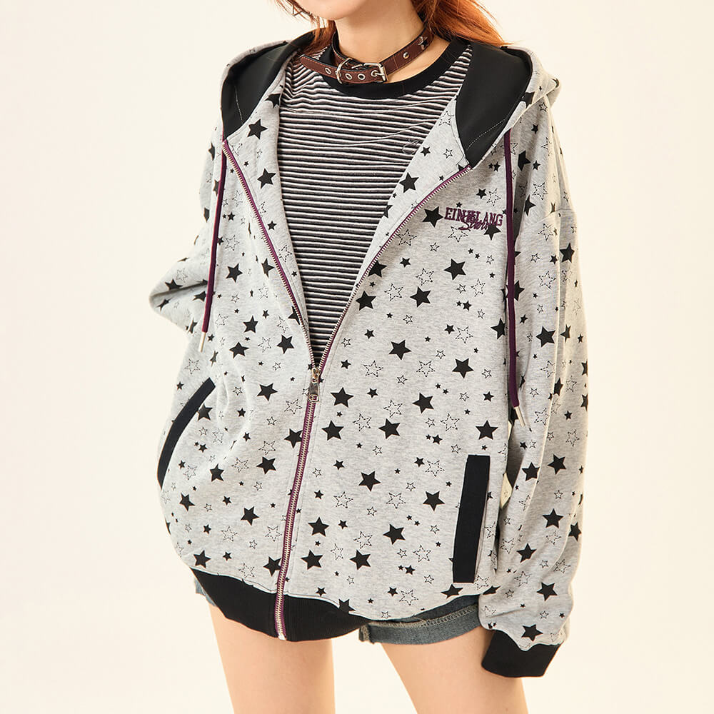 2010’s Grey Star Print Zip Up Hoodie