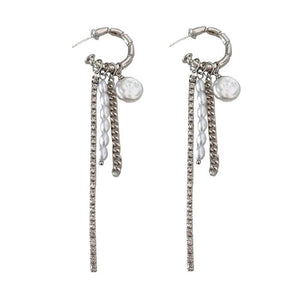 Grunge Pearl Chain Tassel Earrings