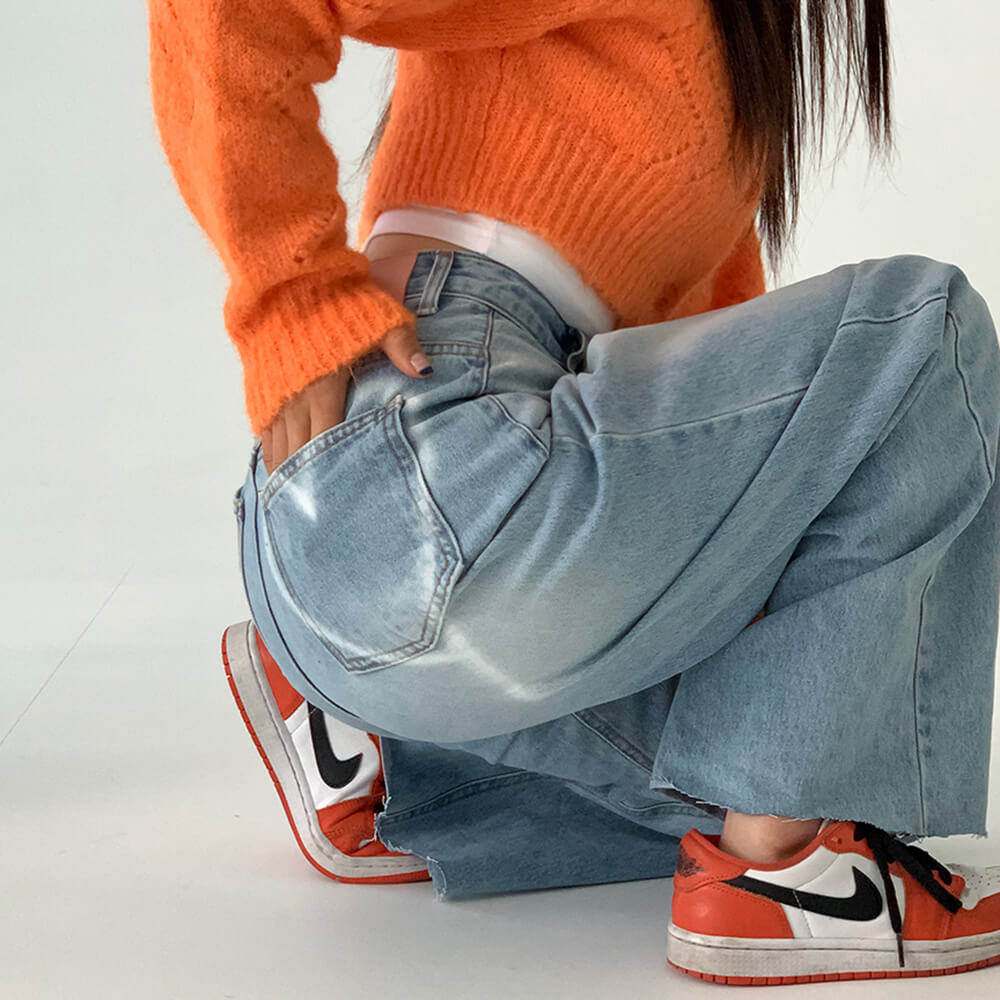 Heart Print Pocket Wide Leg Jeans