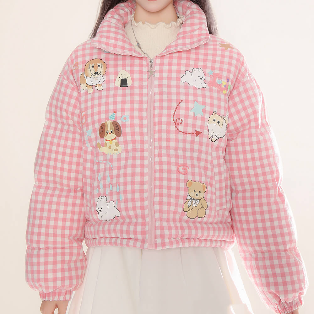 Korean Aesthetic Checker Puffer Jacket