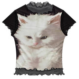 Moody Kitten Print Y2K Top