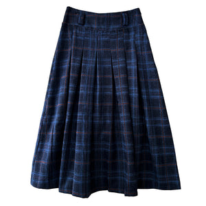 Preppy Style Plaid Pleated Midi Skirt