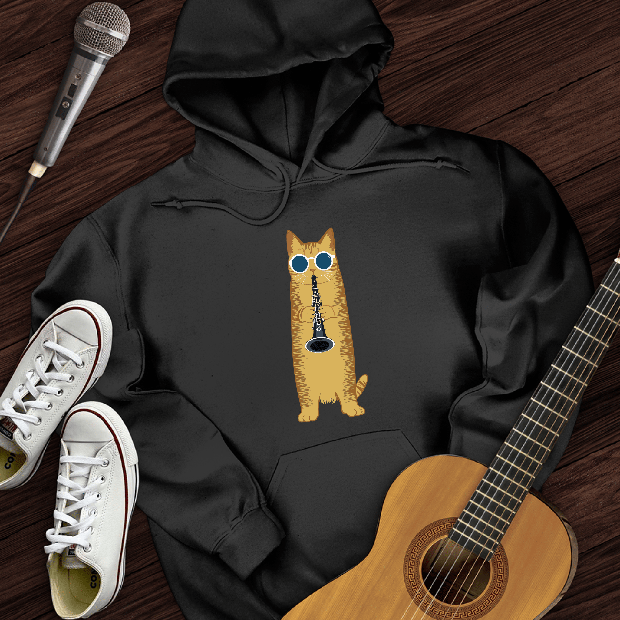 Cat Playing The Clarinet Hoodie