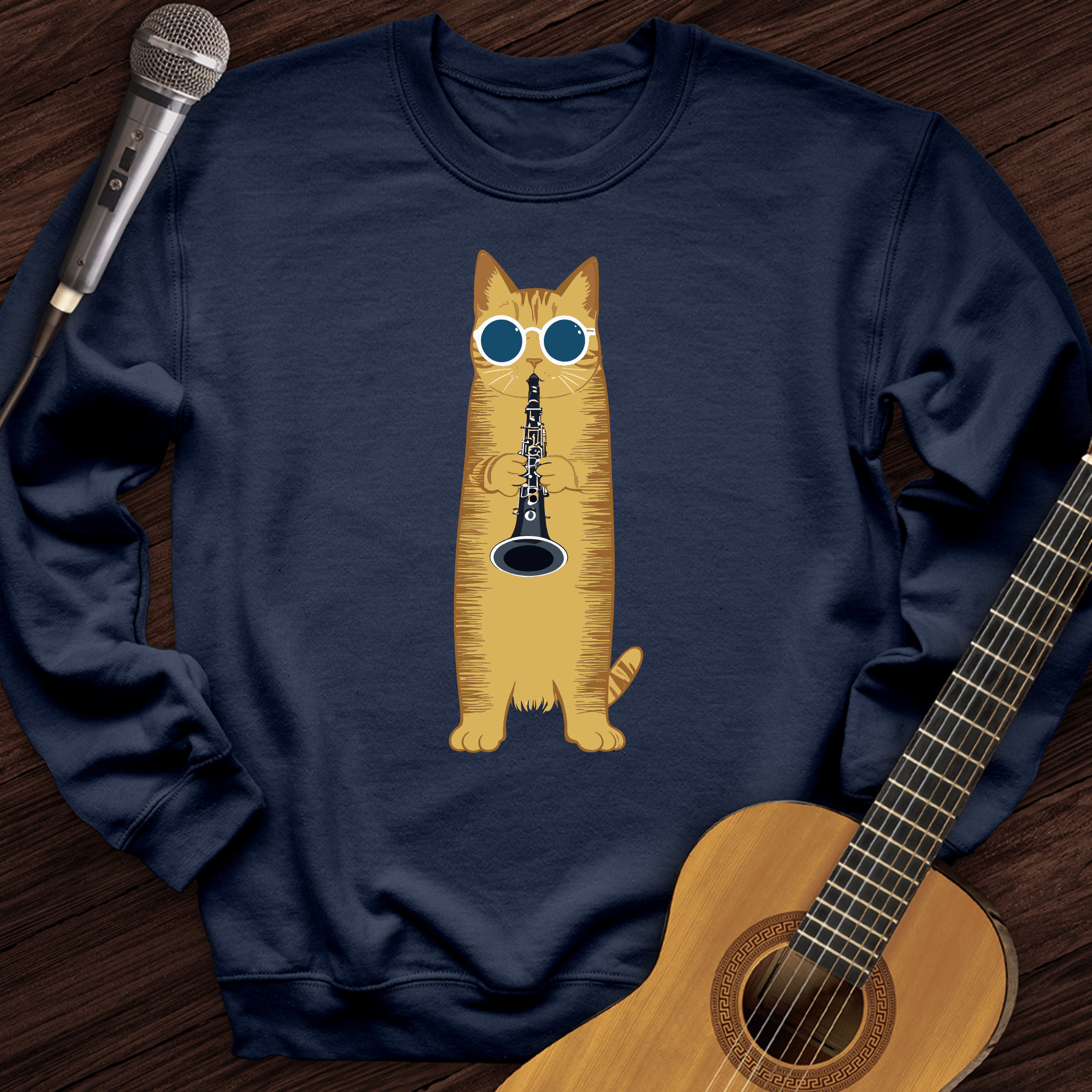 Cat Playing The Clarinet Crewneck