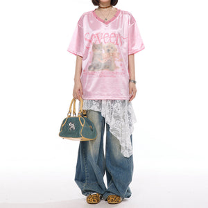 Puppy & Kitten Print Satin Jersey