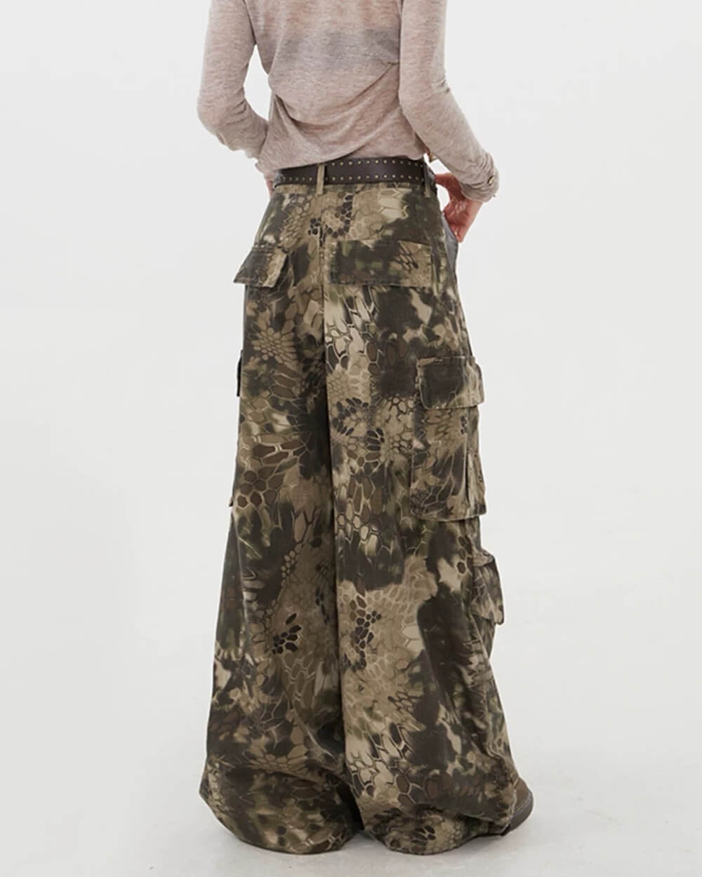 Snake Print Wide Leg Cargo Pants