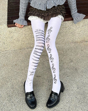 Treble Clef Print Tights