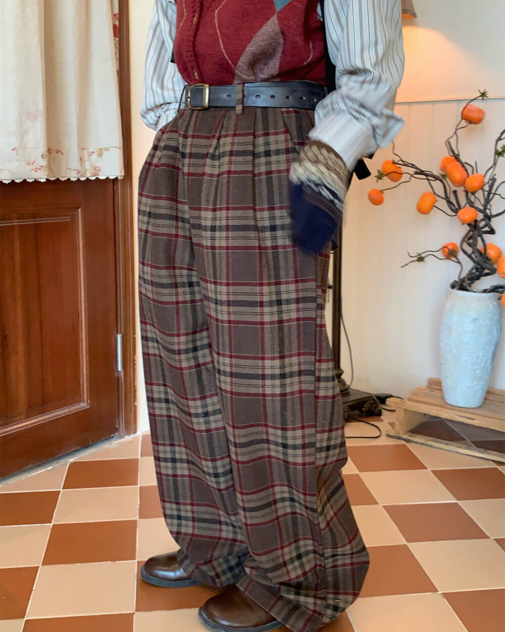 Academia Vintage Plaid Trousers