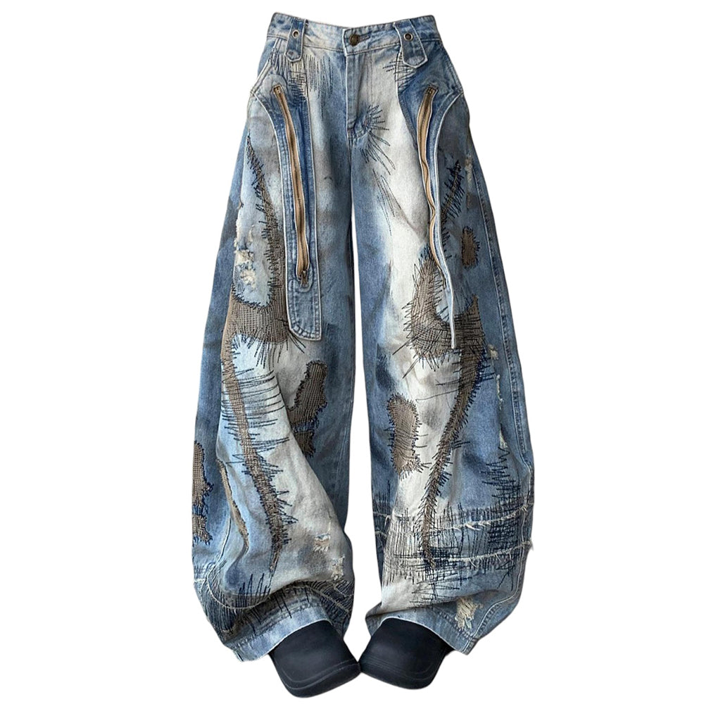 Vintage-Style Oversized Sketch Jeans