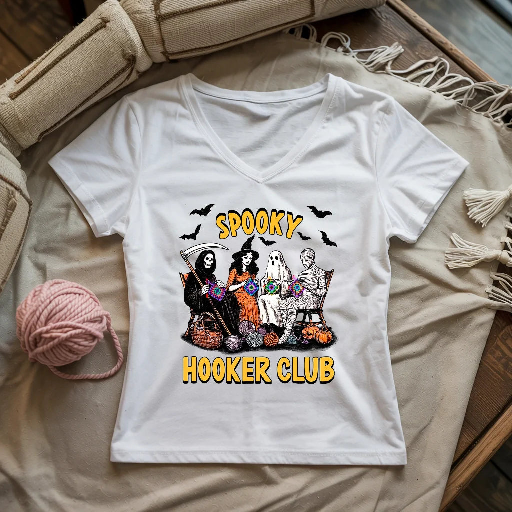 Spooky Crochet Club Lady V-neck